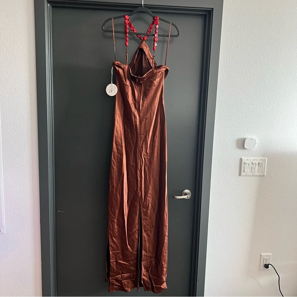 Staud cadence silk maxi dress in Clove brown size US 10 NEW! New with tags! - Picture 9 of 13